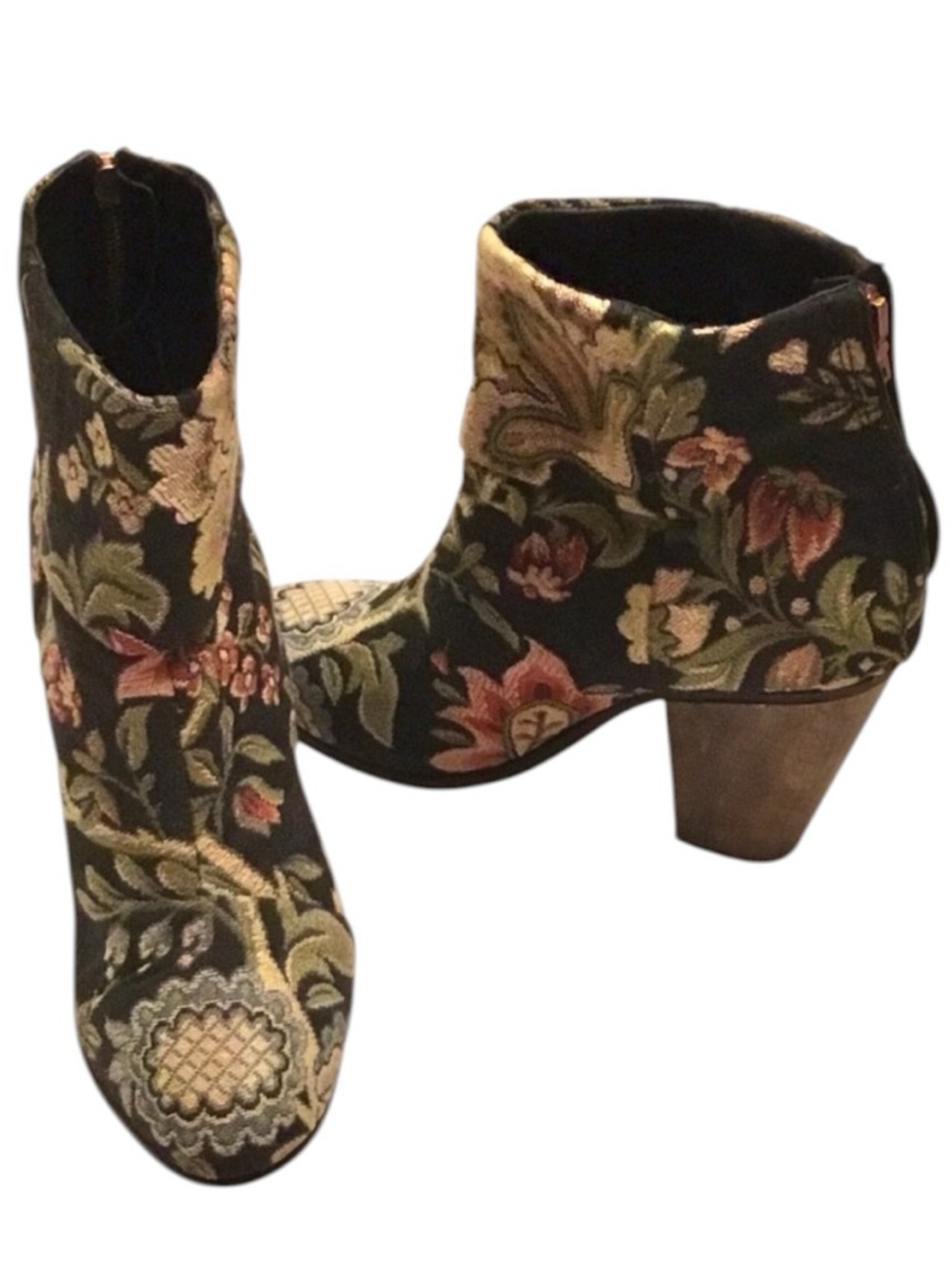 Rag & Bone Floral Jacquard Tapestry Ankle Boots Back Zip Wood Heel Shoe Size 7